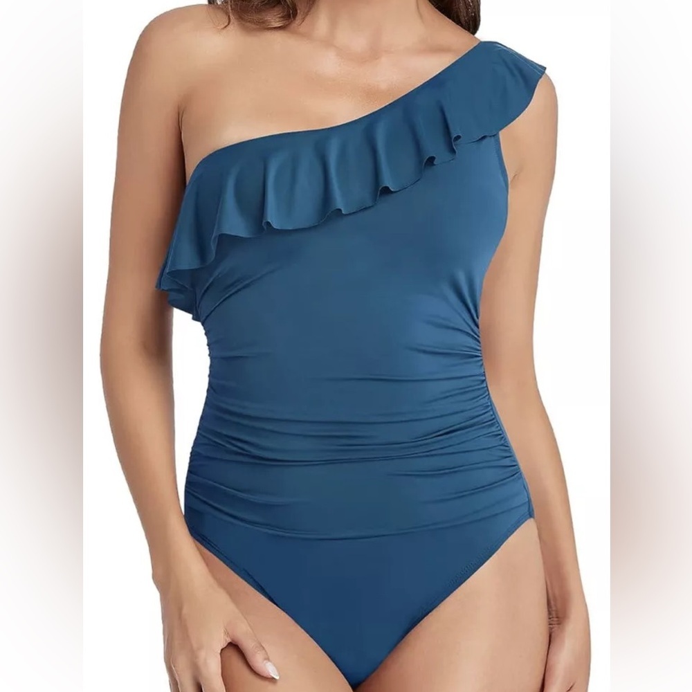 Blue Frill One‎ Shoulder Swimsuit Size L
